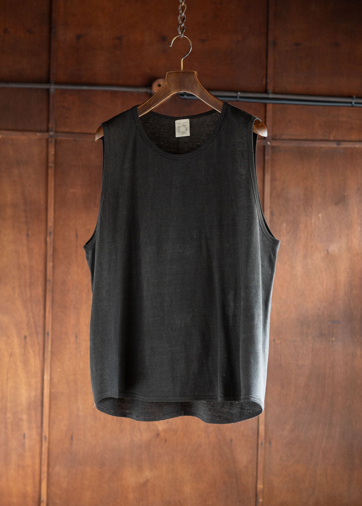 JAN-JAN VAN ESSCHE TANK TOP#16 LOOSE FIT TANK TOP COTTON LINEN JERSEY DARK SUMI