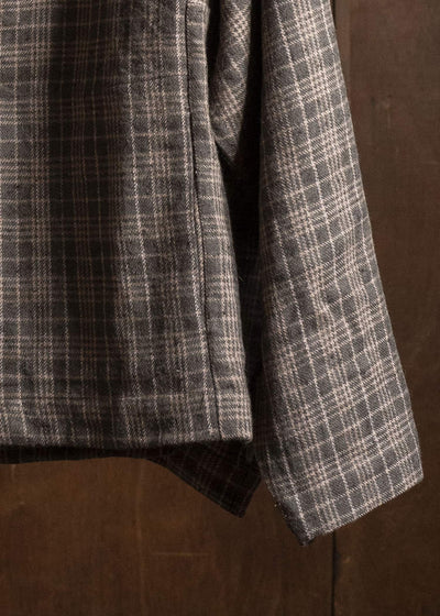 Gathering Textiles Fisherman Hoodie Handwoven , Hand Felted Sheep Wool ,Naturally Yarn Dyed Brown Red Checks FIH01-FW-GC