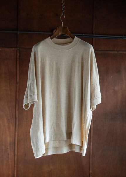 JAN-JAN VAN ESSCHE TEE#81 OVERSIZED CREWNECK TEE COTTON LINEN JERSEY NATURAL BROWN