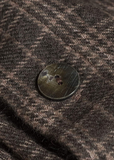 Gathering Textiles Fisherman Hoodie Handwoven , Hand Felted Sheep Wool ,Naturally Yarn Dyed Brown Red Checks FIH01-FW-GC