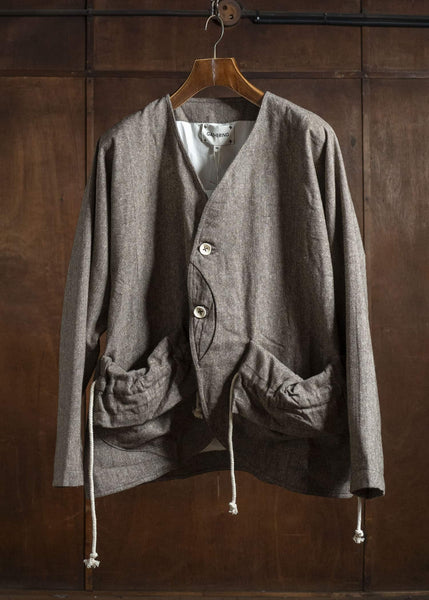 Gathering Textiles Beekeeper Jacket Antique Herringbone Power Loom Japanese Light Weight Wool Brown BKJ01-HW-BR