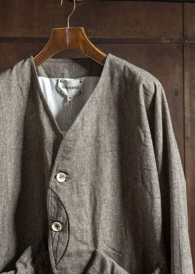 Gathering Textiles Beekeeper Jacket Antique Herringbone Power Loom Japanese Light Weight Wool Brown BKJ01-HW-BR