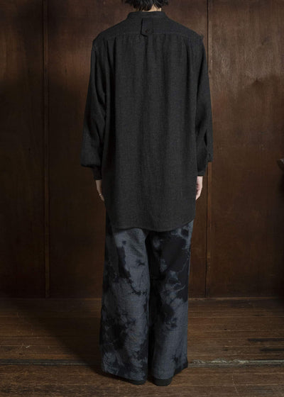Gorsch #14 2ND-SH05 Brushed Linen Wool Stand Collar Shirt Chacoal