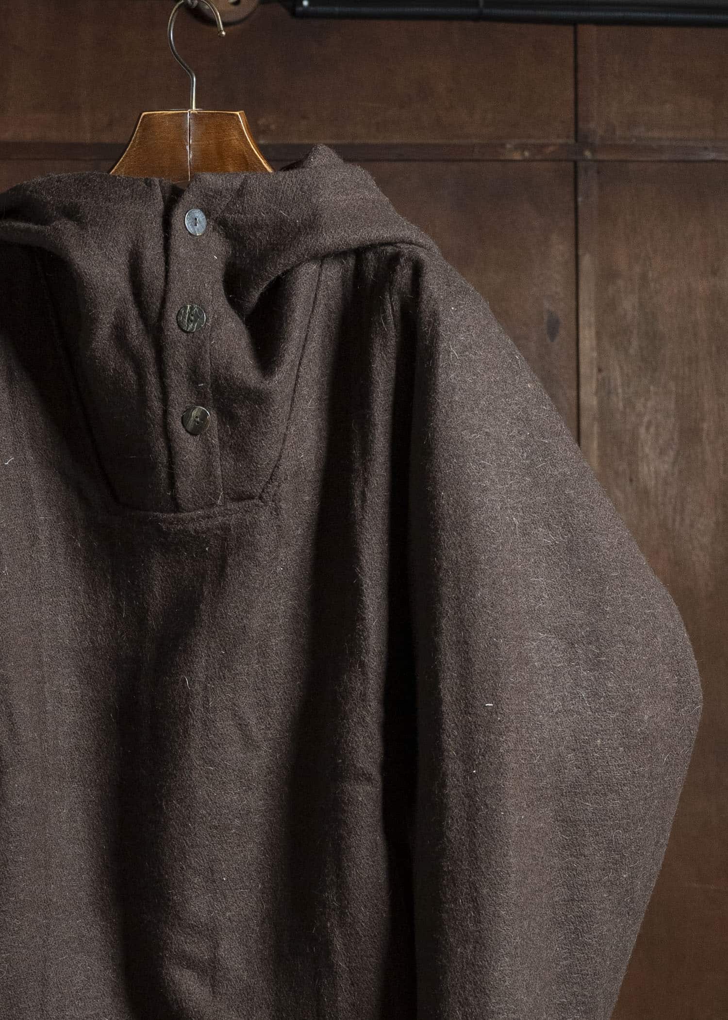 Gathering Textiles Fisherman Hoodie Handwoven , Handfelted Yak And Sheep , Wool , Brown FIH01-FW-BR