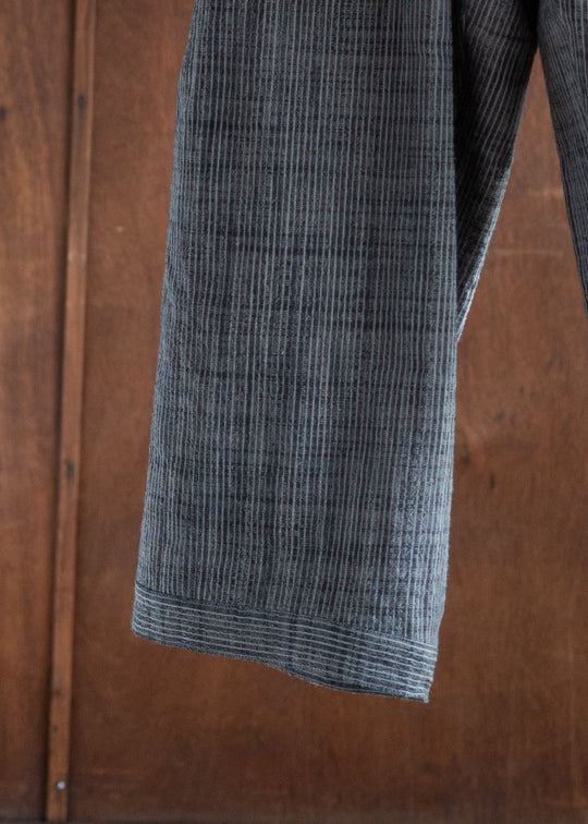 JAN-JAN VAN ESSCHE TROUSERS#80 LOOSE FIT LOW CROTCH TROUSERS WITH ELASTIC WAISTBAND COTTON CLOTH VINTAGE STRIPED