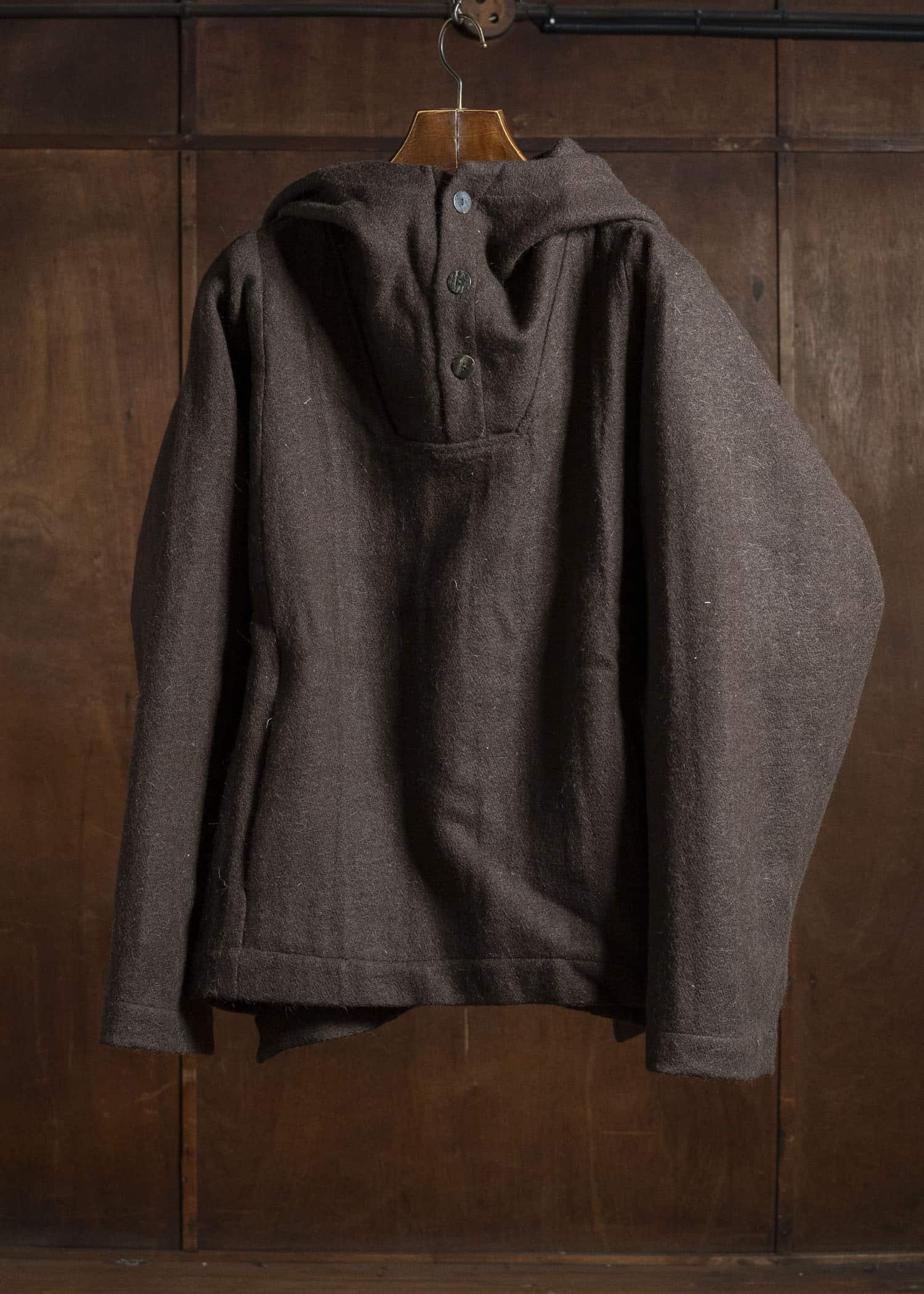 Gathering Textiles Fisherman Hoodie Handwoven , Handfelted Yak And Sheep , Wool , Brown FIH01-FW-BR