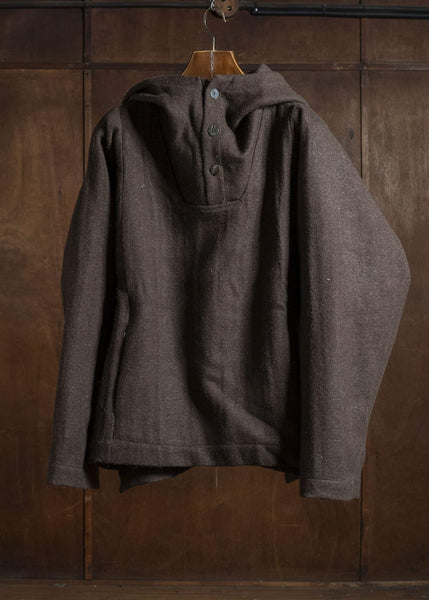 Gathering Textiles Fisherman Hoodie Handwoven , Handfelted Yak And Sheep , Wool , Brown FIH01-FW-BR