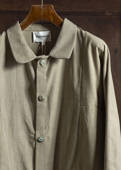 Gathering Textiles Farmer Shirt Linen Cotton Blend, Naturally Dyed Light Green FAS01-LC-KG