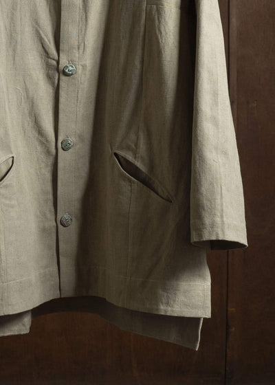 Gathering Textiles Farmer Shirt Linen Cotton Blend, Naturally Dyed Light Green FAS01-LC-KG