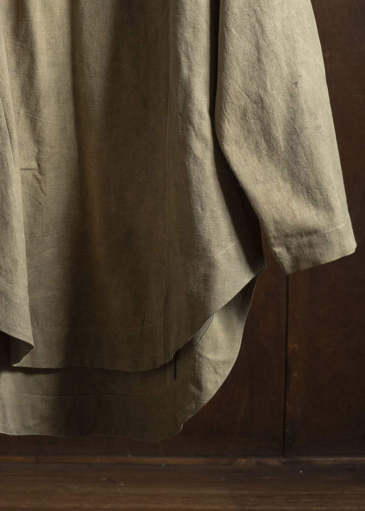 Gathering Textiles Fisherman Shirt(Curved) Linen Cotton Blend , Naturally Dyed Light Green FIS02-LC-KG