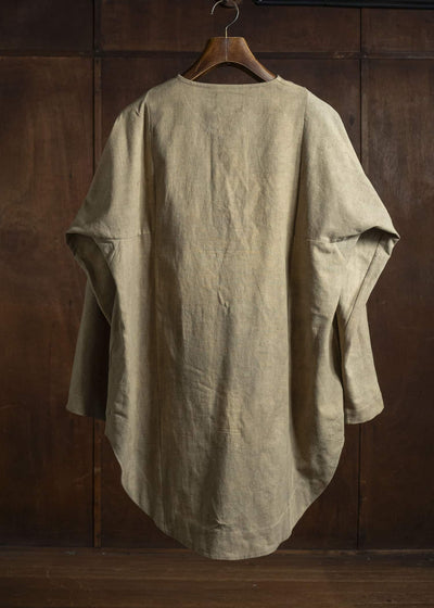 Gathering Textiles Fisherman Shirt(Curved) Linen Cotton Blend, Naturally Dyed Light Green FIS02-LC-KG