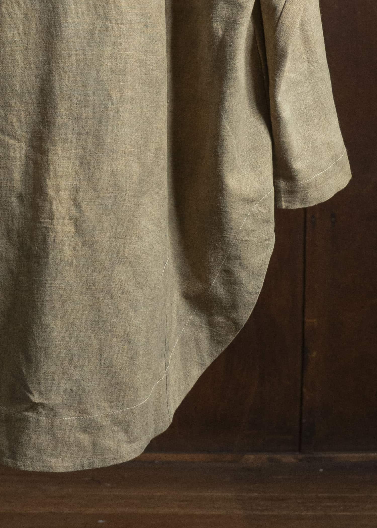Gathering Textiles Fisherman Shirt(Curved) Linen Cotton Blend , Naturally Dyed Light Green FIS02-LC-KG