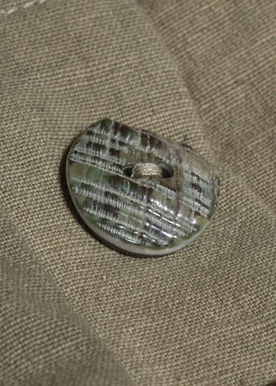 Gathering Textiles Fisherman Shirt(Curved) Linen Cotton Blend, Naturally Dyed Light Green FIS02-LC-KG