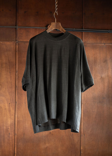 JAN-JAN VAN ESSCHE TEE#81 OVERSIZED CREWNECK TEE COTTON LINEN JERSEY DARK SUMI