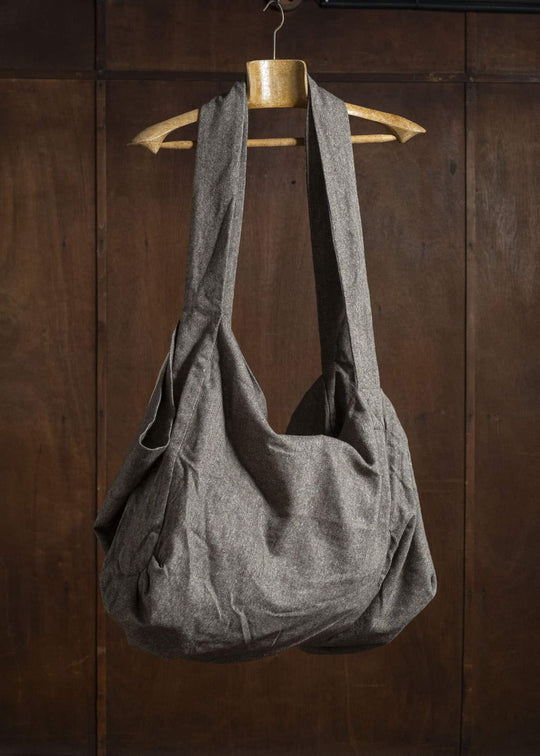 Gathering Textiles Double Bag Antique Herringbone Power Loom Japanese Light Weight Wool DTB01-WL-BR