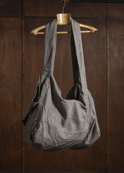 Gathering Textiles Double Bag Antique Herringbone Power Loom Japanese Light Weight Wool DTB01-WL-BR