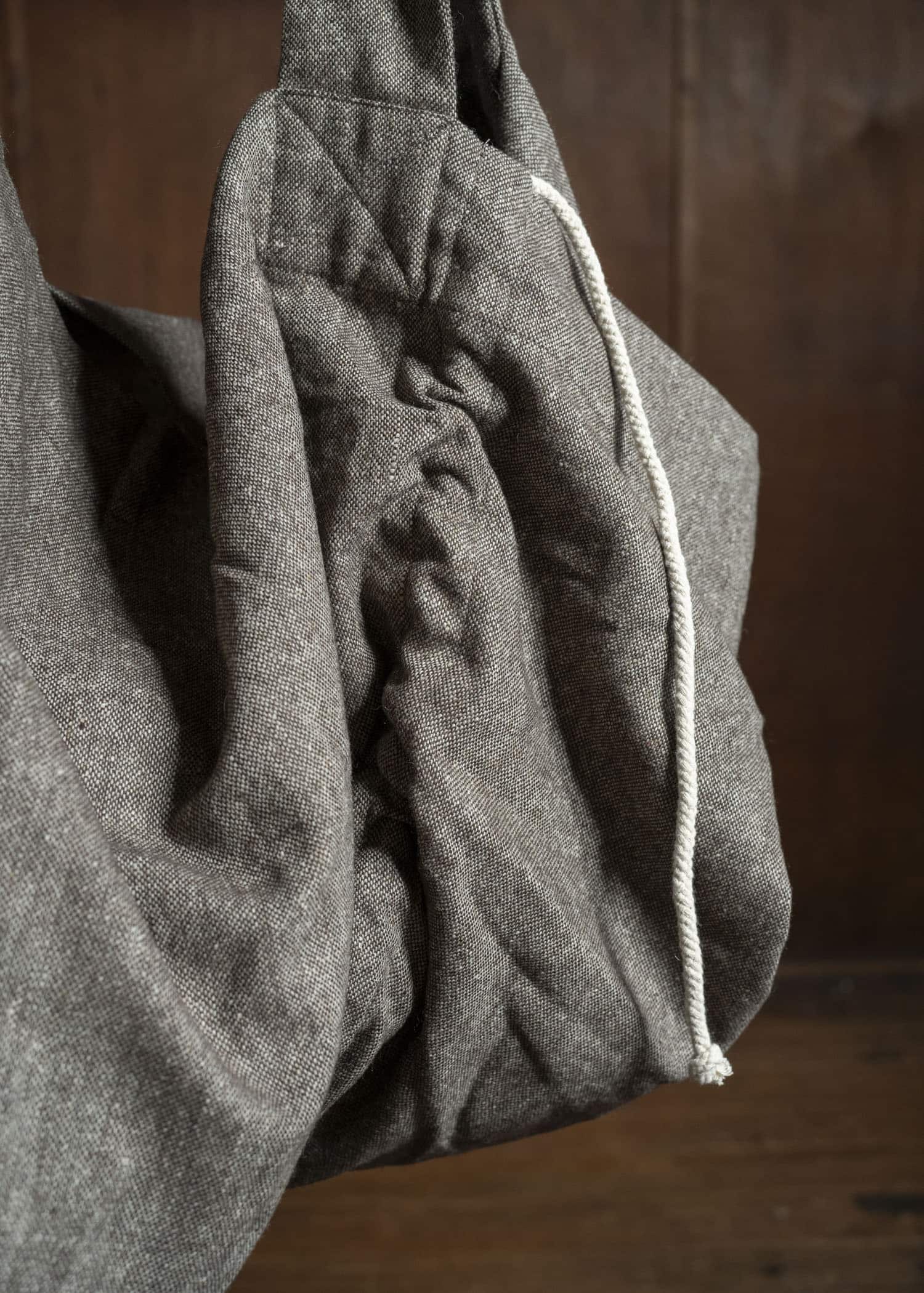 Gathering Textiles Double Bag Antique Herringbone Power Loom Japanese Light Weight Wool DTB01-WL-BR