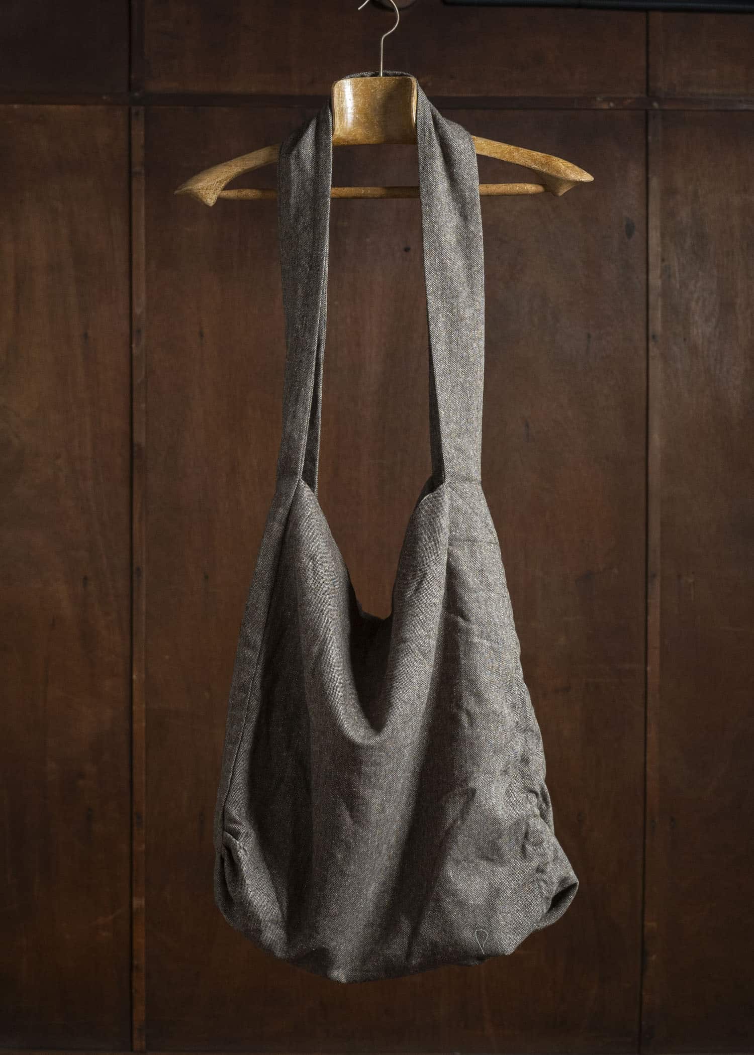 Gathering Textiles Double Bag Antique Herringbone Power Loom Japanese Light Weight Wool DTB01-WL-BR