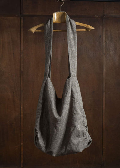 Gathering Textiles Double Bag Antique Herringbone Power Loom Japanese Light Weight Wool DTB01-WL-BR