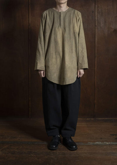 Gathering Textiles Fisherman Shirt(Curved) Linen Cotton Blend, Naturally Dyed Light Green FIS02-LC-KG