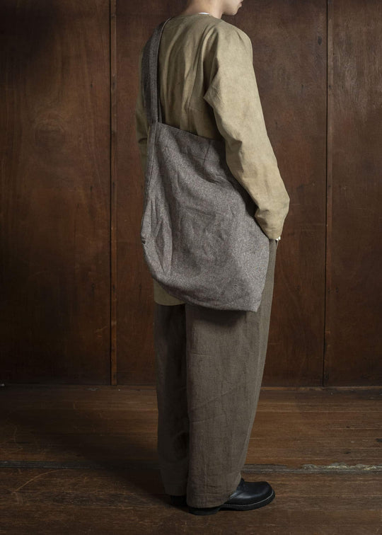 Gathering Textiles Double Bag Antique Herringbone Power Loom Japanese Light Weight Wool DTB01-WL-BR