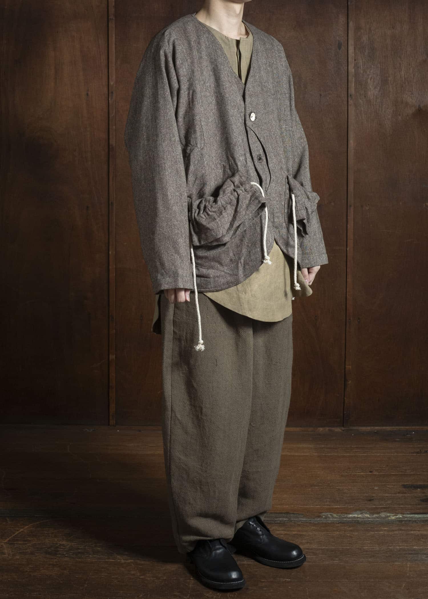 Gathering Textiles Beekeeper Jacket Antique Herringbone Power Loom Japanese Light Weight Wool Brown BKJ01-HW-BR