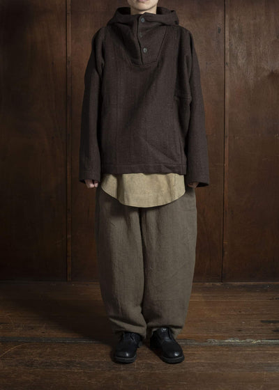 Gathering Textiles Fisherman Hoodie Handwoven , Handfelted Yak And Sheep , Wool , Brown FIH01-FW-BR