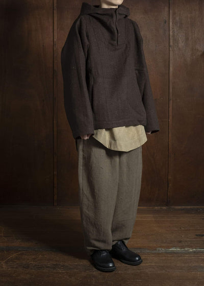 Gathering Textiles Fisherman Hoodie Handwoven , Handfelted Yak And Sheep , Wool , Brown FIH01-FW-BR