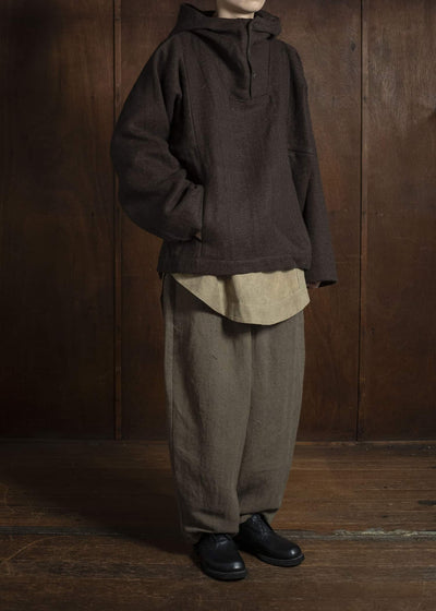 Gathering Textiles Fisherman Hoodie Handwoven , Handfelted Yak And Sheep , Wool , Brown FIH01-FW-BR