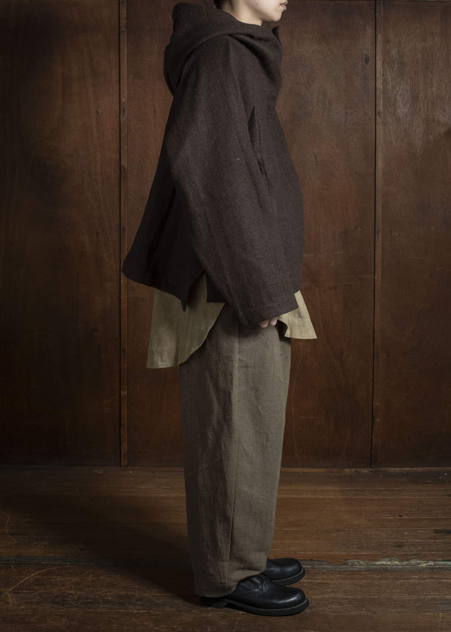 Gathering Textiles Fisherman Hoodie Handwoven , Handfelted Yak And Sheep , Wool , Brown FIH01-FW-BR