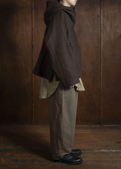 Gathering Textiles Fisherman Hoodie Handwoven , Handfelted Yak And Sheep , Wool , Brown FIH01-FW-BR