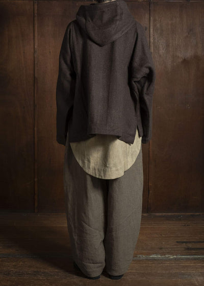 Gathering Textiles Fisherman Hoodie Handwoven , Handfelted Yak And Sheep , Wool , Brown FIH01-FW-BR