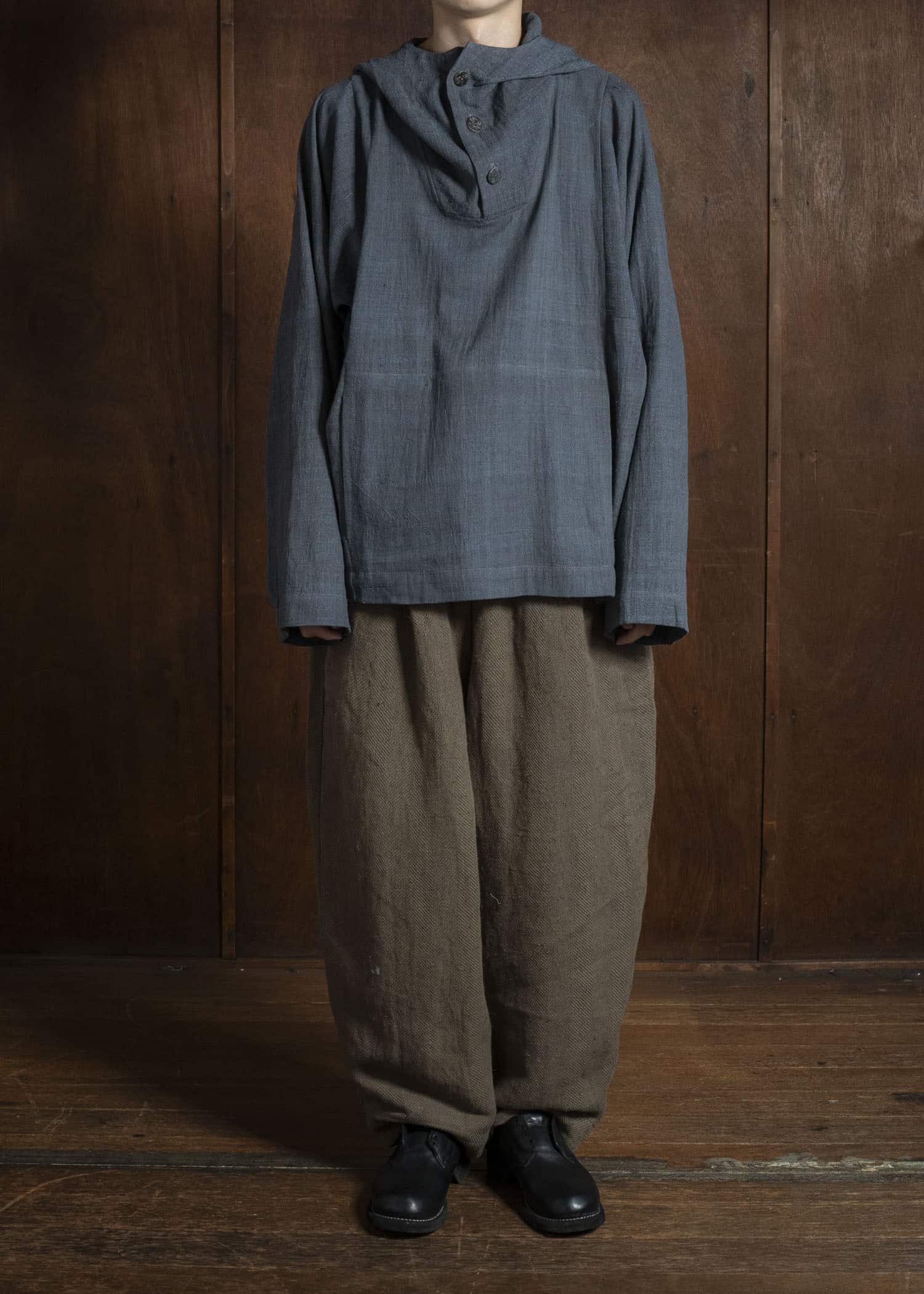 Gathering Textiles Fisherman Hoodie Handwoven , Kala Cotton Yarn Dyed Black Blue FIH01-KC-BB