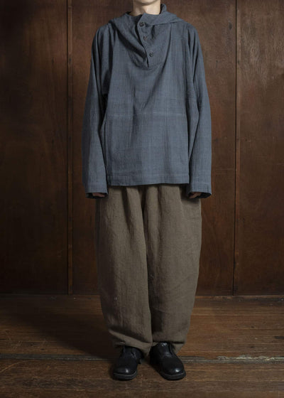 Gathering Textiles Fisherman Hoodie Handwoven , Kala Cotton Yarn Dyed Black Blue FIH01-KC-BB