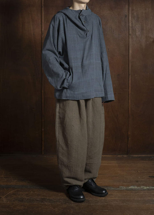 Gathering Textiles Fisherman Hoodie Handwoven , Kala Cotton Yarn Dyed Black Blue FIH01-KC-BB