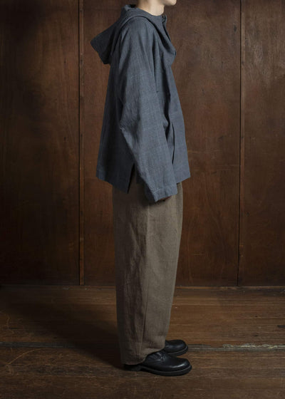 Gathering Textiles Fisherman Hoodie Handwoven , Kala Cotton Yarn Dyed Black Blue FIH01-KC-BB