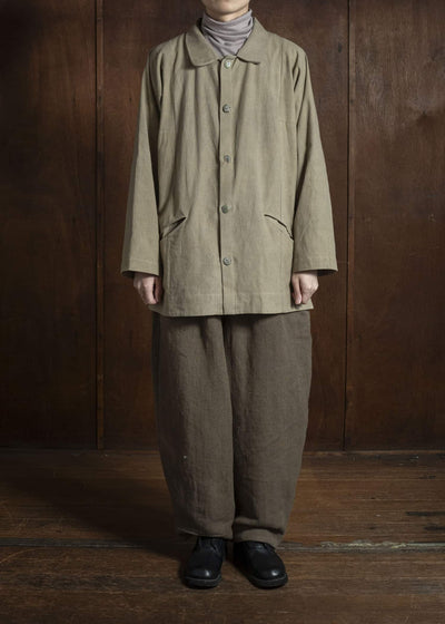 Gathering Textiles Farmer Shirt Linen Cotton Blend, Naturally Dyed Light Green FAS01-LC-KG