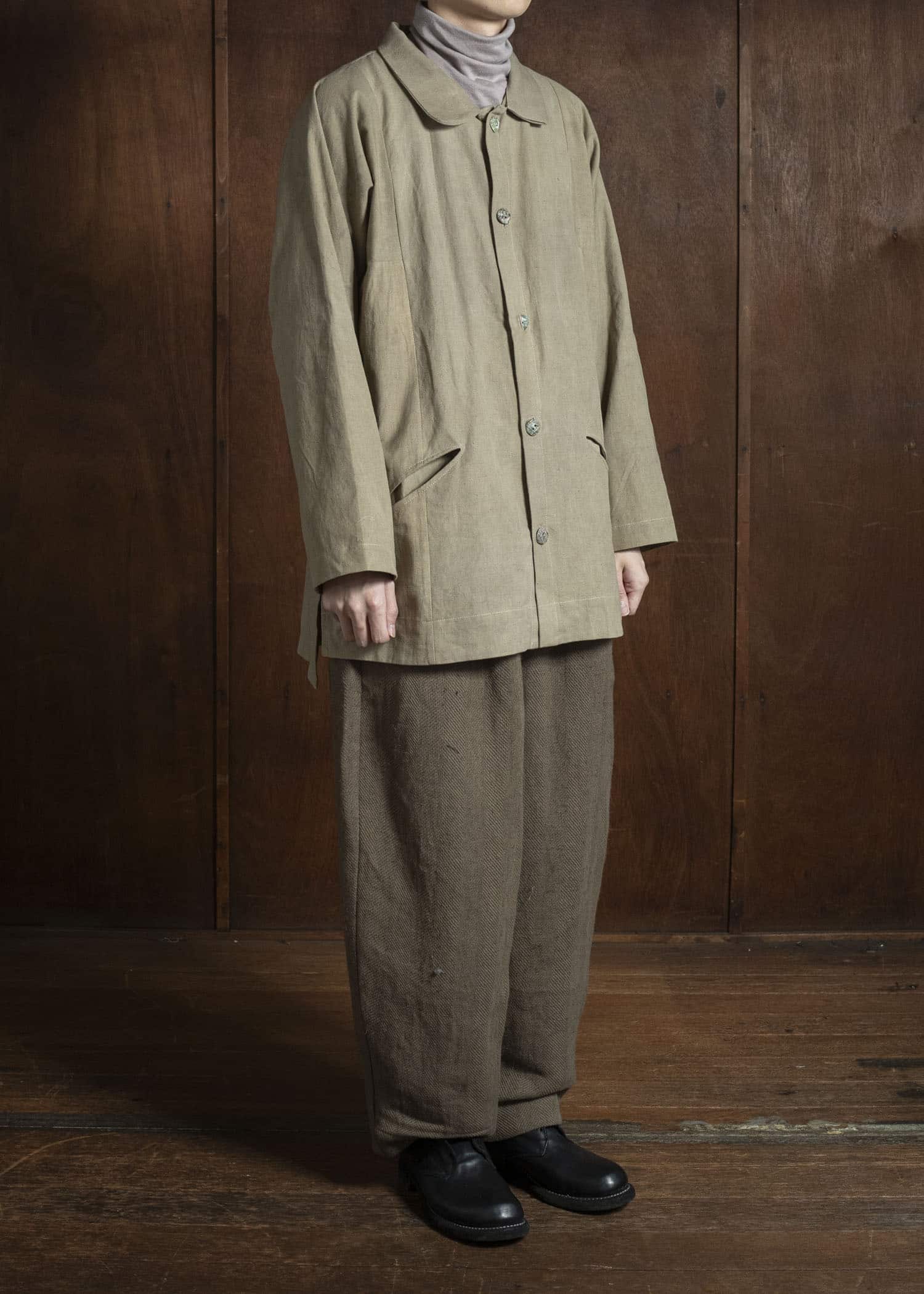 Gathering Textiles Farmer Shirt Linen Cotton Blend , Naturally Dyed Light Green FAS01-LC-KG