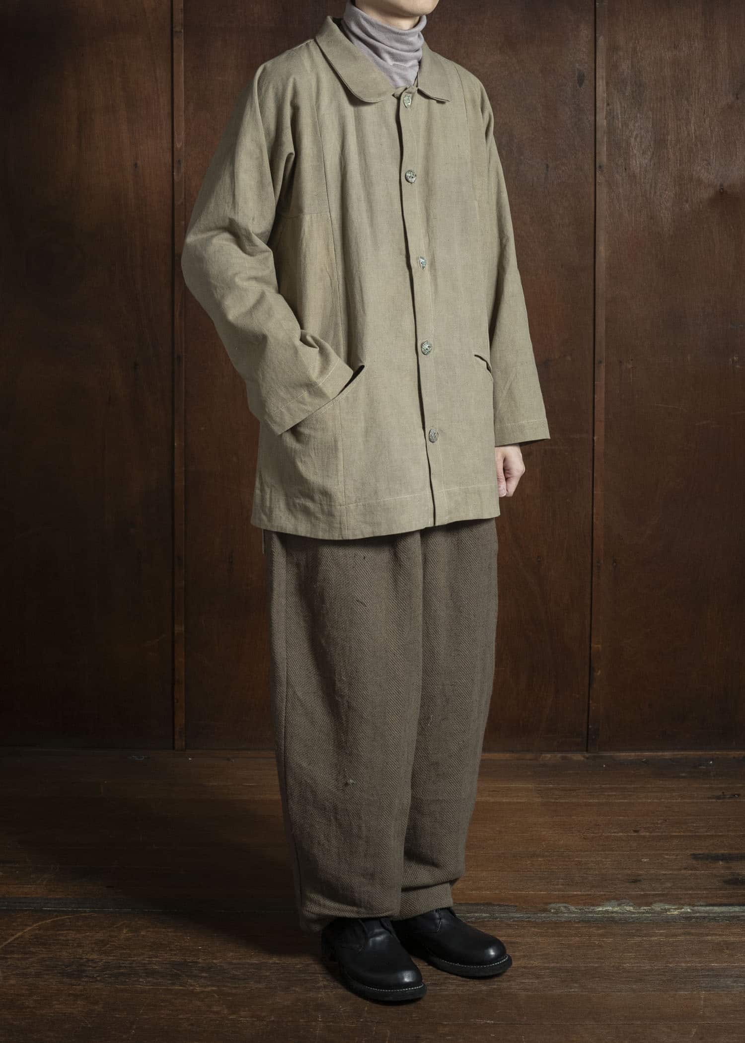 Gathering Textiles Farmer Shirt Linen Cotton Blend , Naturally Dyed Light Green FAS01-LC-KG