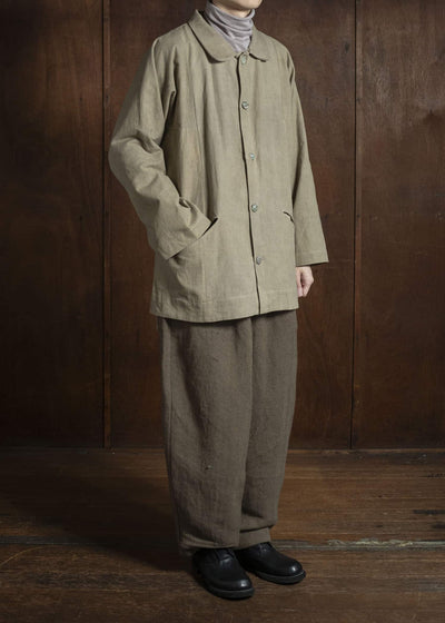 Gathering Textiles Farmer Shirt Linen Cotton Blend, Naturally Dyed Light Green FAS01-LC-KG