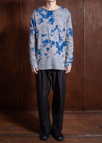 SUZUSAN Cotton Wool Jersey Long Sleeve T-Shirt Blue X Gray 2072CW-010