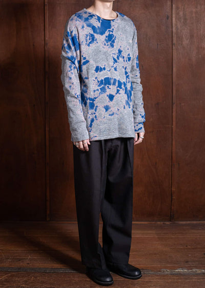 SUZUSAN Cotton Wool Jersey Long Sleeve T-Shirt Blue X Gray 2072CW-010