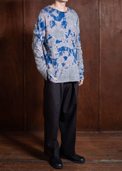 SUZUSAN Cotton Wool Jersey Long Sleeve T-Shirt Blue X Gray 2072CW-010