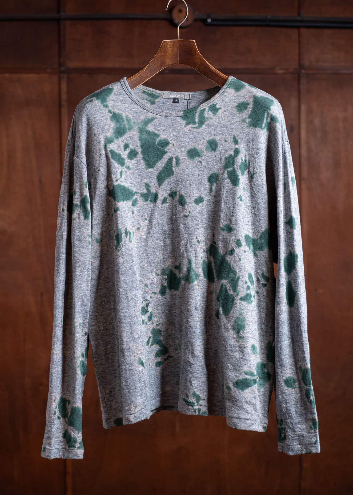 SUZUSAN Cotton Wool Jersey Long Sleeve T-Shirt Moss Green / Gray 2072CW-010