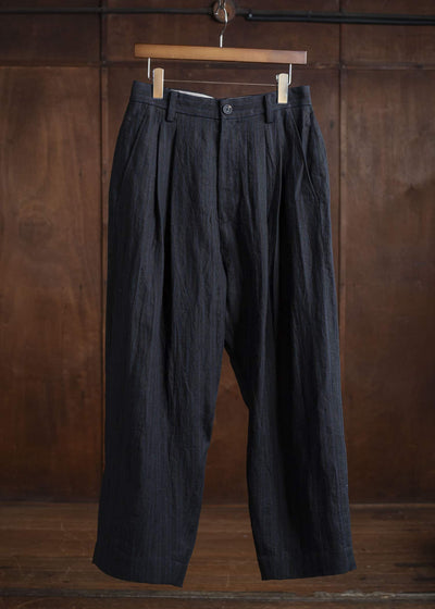 ZIGGY CHEN 0M2520512 STREAK FRONT PLEAT TROUSERS 04-BLACK X DARK BLUE