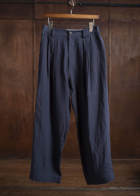 ZIGGY CHEN 0M2520515 STREAK FRONT PLEATED TROUSERS 25-MIDNIGHT BLUE