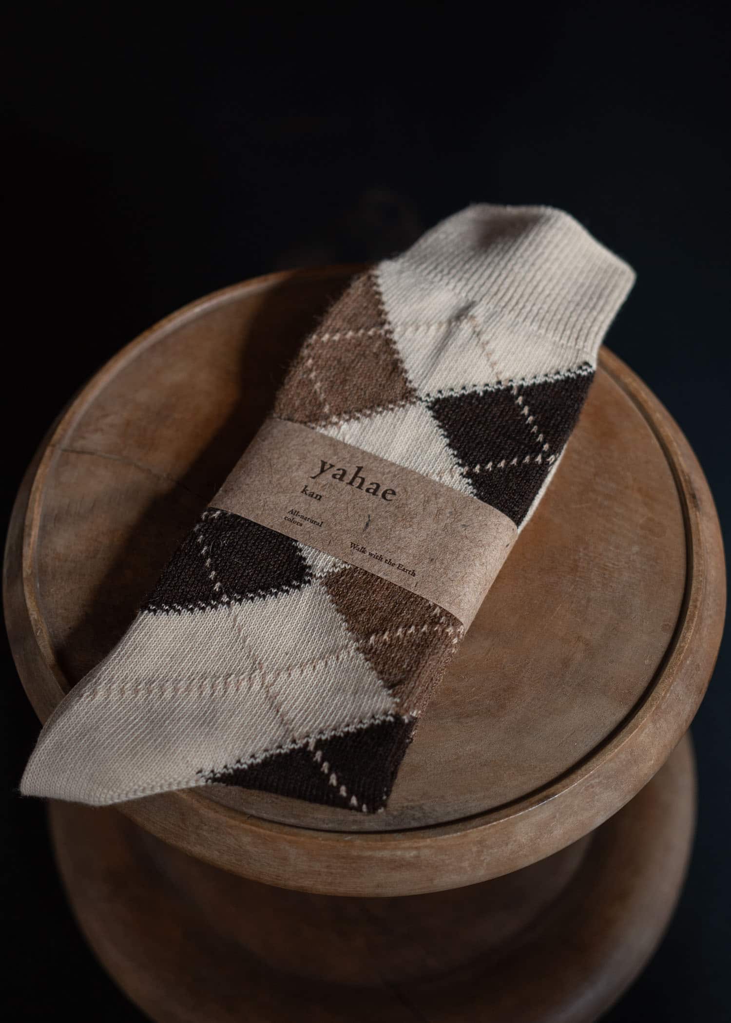 yahae Organic Cotton Alpaca Yak Argyle Socks White