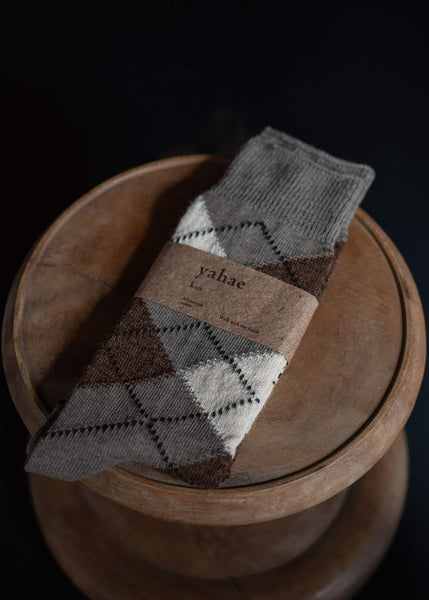 yahae Organic Cotton Alpaca Yak Argyle Socks Dark Gray