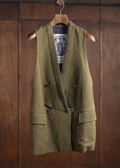 ZIGGY CHEN 0W2520113 DOUBLE-BREASTED JACQUARD WAISTCOAT 54-OLIVE