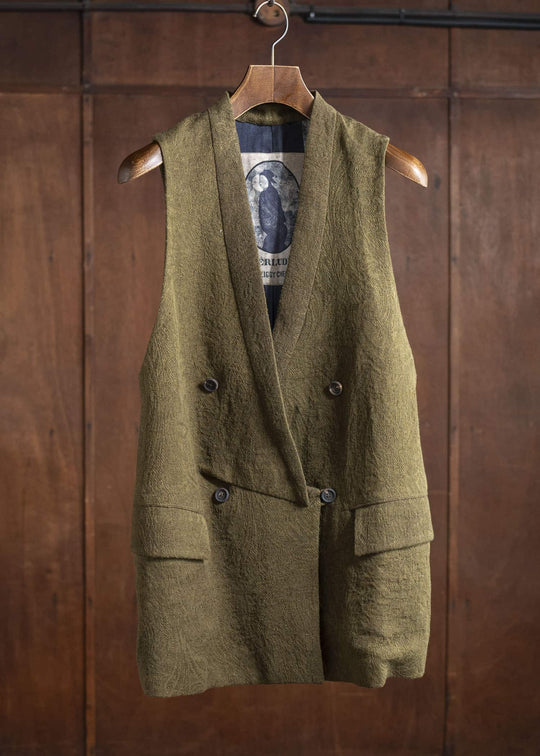 ZIGGY CHEN 0W2520113 DOUBLE-BREASTED JACQUARD WAISTCOAT 54-OLIVE
